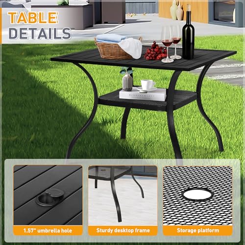 SUNCROWN 5-Piece Outdoor Wrought Iron Chairs and Table Patio Dining Furniture Set - 4 Stackable Metal Chairs, 1 Steel Slat Bistro Table and 1 Brown 9Ft Patio Umbrella for Garden Backyard Deck - Thumbnail 4