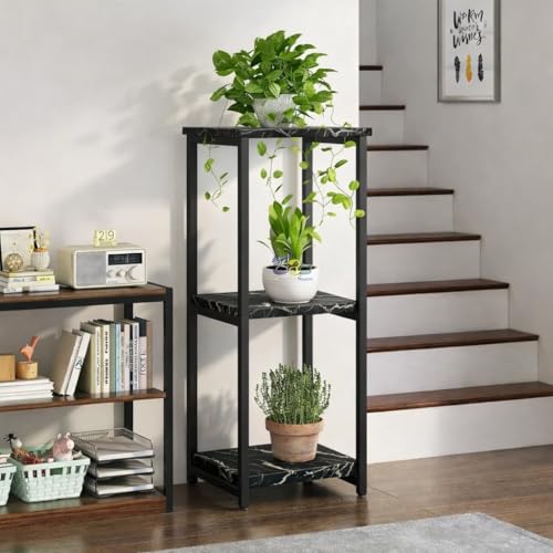 Image of Brown Art Shoppee Plant Stand Indoor Outdoor,Tall Metal Plant Stands, 3 tier Flower Pot Plant Holder, Modern Plant Shelf for Corner Living Room Garden Balcon (Black)