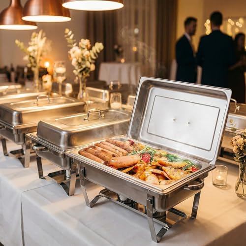 Image of Chafing Dishes for Buffet, 4 Pack 9 Quart Stainless Steel Buffet Set