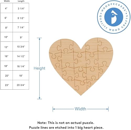 Miniatura 2 de Rompecabezas en blanco con recortes de madera de corazón de 6 pulgadas, 18 pulgadas de grosor, paquete de 10 corazones de madera pequeños para