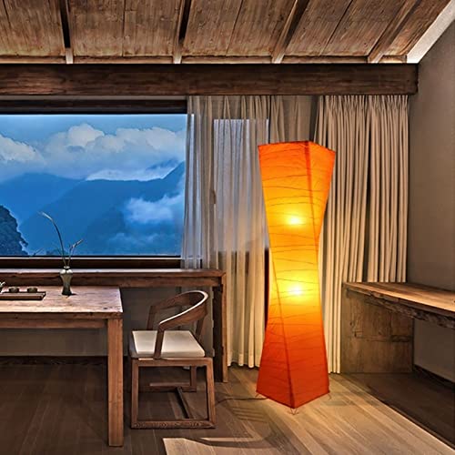 Lampadaire en papier de riz orange et métal pour salon - 2