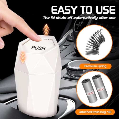 Image of Car Trash Can with Lid, Mini Car Trash Cup with 30 Additional Trash Bags, Car Accessories for Interior, Leakproof Vehicle Garbage Bin for Car, Home, Office - 2 Packs, Beige