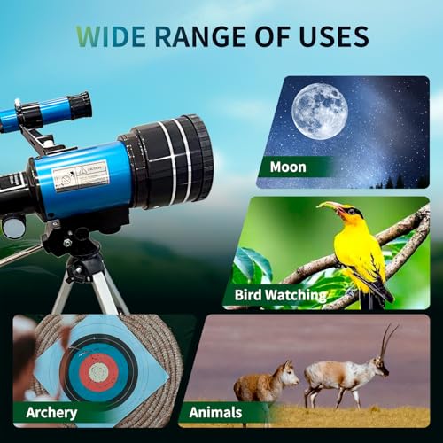 Image of Astronomical Astronomical Telescope 15-150X High-Powered,Portable with 300mm Focal Lens 70mm Aperture (Tripod, Phone Adapter, and Wireless Remote) Ideal for Stargazing and Space Exploration (Blue)