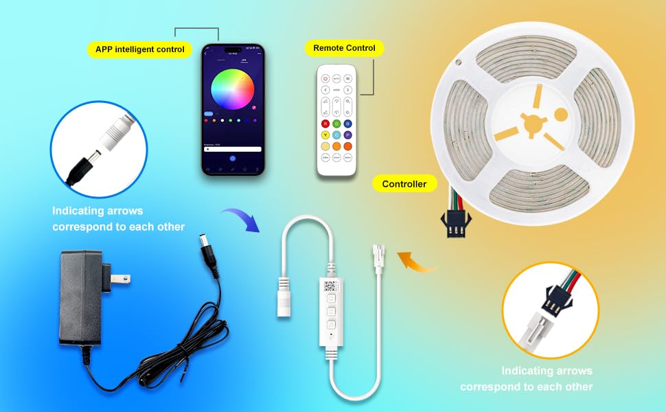 RGB-COB-LED-Strip-LightDC24V-630ledsm-Music-Synchronized-Color-Change-APP-and-Bluetooth-Remote-Control984FT3MIndoor-RGB-COB-Strip-Light-for-BedroomGame-RoomBarParty