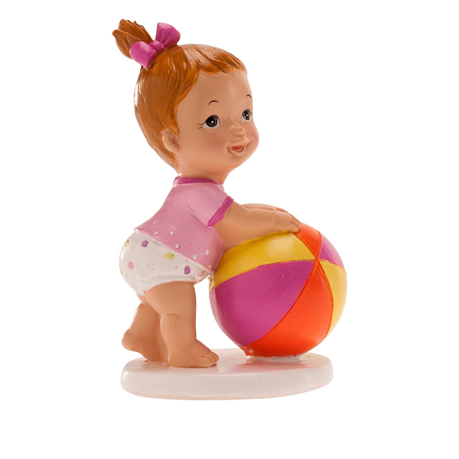 dekora - Christening Decoration Cake Topper 11 cm Baby Girl with Ball for Birth, Resin Figure for Christening & Baby Shower