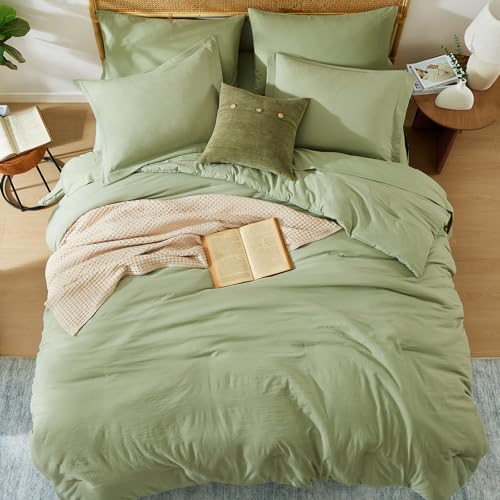 Image of Full Size Comforter Sets-7 Pieces Ultra Soft Bed in a Bag Full Bedding Sets | Prewashed All Season Comforter with Sheets, Pillow Shams & Pillowcases,Sage Green