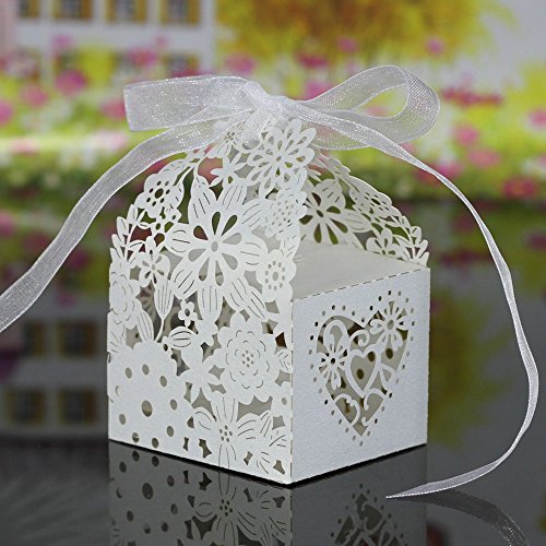 Baugger - 20 PCS corte delicado esculpido flor elegante doces caixas com fita para o banquete de cas