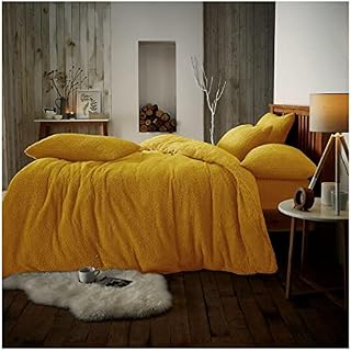 Teddy Bear Fleece Duvet Cover Bedding Set Thermal Warm & Cosy Soft Fur Quilt Cover Bedding Sets with Pillowcase, Single, Ochre
