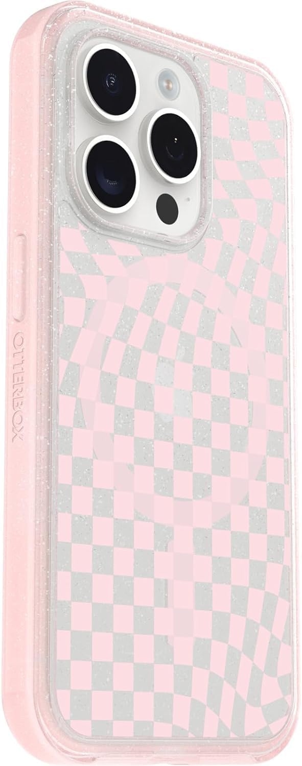 OtterBox iPhone 14 Pro Max (Only) Symmetry Clear Series+ Case - Checkmate (Pink) - Ultra-Sleek - Snaps to MagSafe - Raised Edges Protect Camera & Screen - Non-Retail Packaging