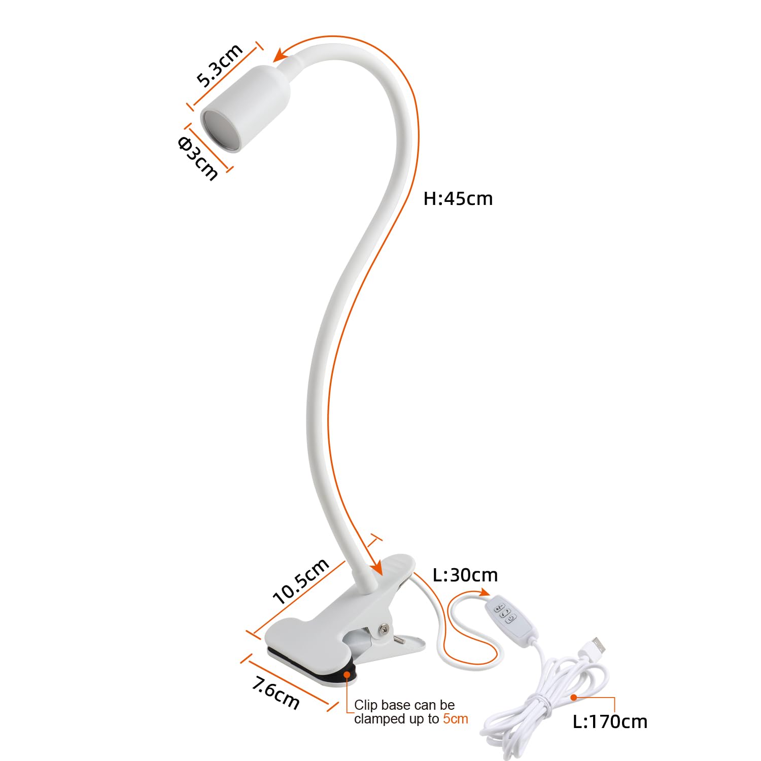 da LIGHT Leselampe Bett Klemme, LED Schreibtischlampe Klemmbar mit 3 Farbtemperaturen, Dimmbare Klemmlampe Bett, USB Tischlampe mit Kabel Weiß für Studieren Lesen Arbeiten