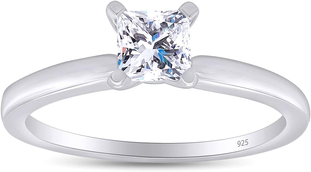 Jewel Zone US Princess Cut White Cubic Zirconia Anniversary Solitaire Ring in 14k Gold Over Sterling Silver (0.75 Carat)
