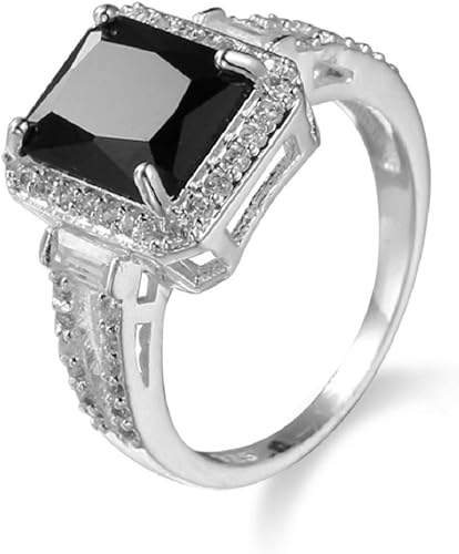 KOICCVQQ Women Fashion Jewelry 925 Sterling Silver Black Onyx Wedding Engagement Ring Size 6-10