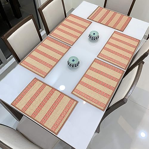 Image of HOKIPO Bamboo Table Mats for Dining Table, Set of 6 Wooden Placemats, 45x30 cm, Peach (AR2817-D8)