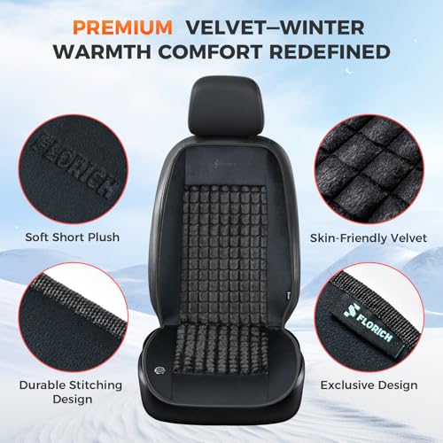 Image of FLORICH Luxury Car Seat Protector Plush Driver or Passenger Car Seat Cushion for Full Back and Seat, Black