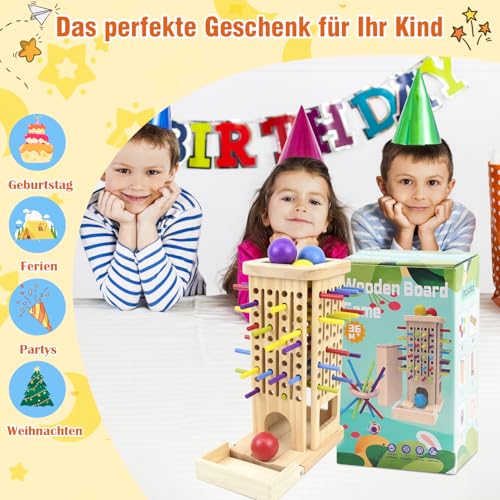 Montessori Spielzeug ab 3 Jahre, 3-in-1 Spiel Brettspiel aus Holz ab 3 4 5 6 Jahre, 40 Stück Bunte Holzstäbe, Aufbewahrungsbox, Klassifizierung, Farblernturm Familienspiel Reisespiel für Kinder