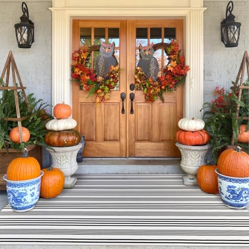 Collive Black and White Rug 4'x6',Washable Striped Fall Outdoor Rug,Farmhouse Patio Rug,Cotton Woven Halloween Layered Front Door Mat Outdoor Porch Rug for Outdoor,backyard,Living Room