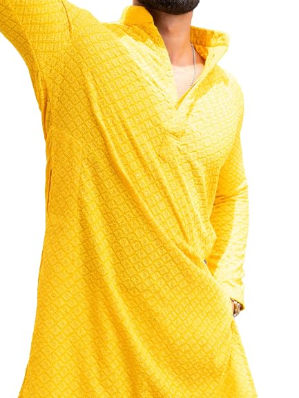 Image of Men's Floral Embroidered Cotton Rich Traditional and Lakhnavi Ethnic Wear Straight Partywear Kurta Set Pack Of 01.