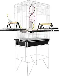 Gaiola para Papagaio, Viveiro Grande Gaiola Aberta para Calopsita Triplex para Calopsitas Ring Neck Ave Mansas Pássaros Livres Poleiro Madeira(PEQUENO BRANCO BLACK)