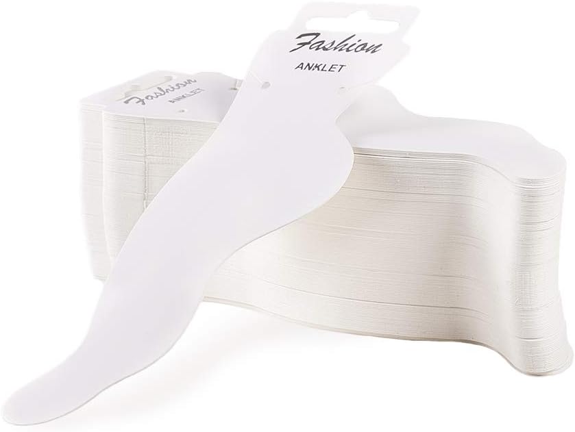 PH PandaHall Anklet Display Paper Card Set, 120pcs White Blank Cardboard Jewelry Holder 6x2 Feet Shape Hanger Tags with 120pcs 9x2 Clear Plastic Bags Self-Sealing OPP Bags for Home Business Store