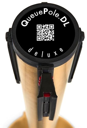 Miniatura 6 de QueuePole.Deluxe - Puntal de control de multitudes de 41 pulgadas con barrera retráctil de 10 pies, poste dorado, cinturón rojo (RCCDXBZRED)