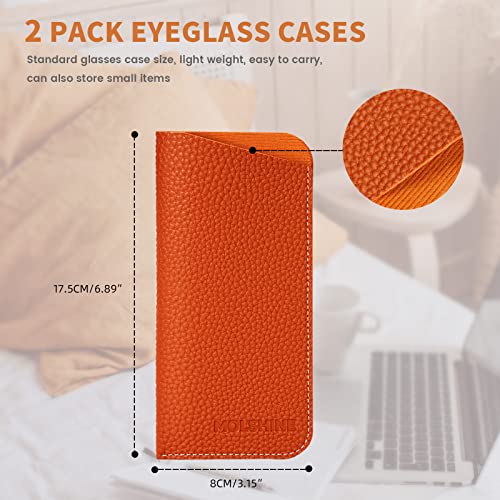 Molshine 2Pcs Portable Pu Leather Sunglass Pouch,Soft Eyeglass Case,Eyewear Sleeve For Reading Glasses, Small Sunglasses (Orange) #TOP1