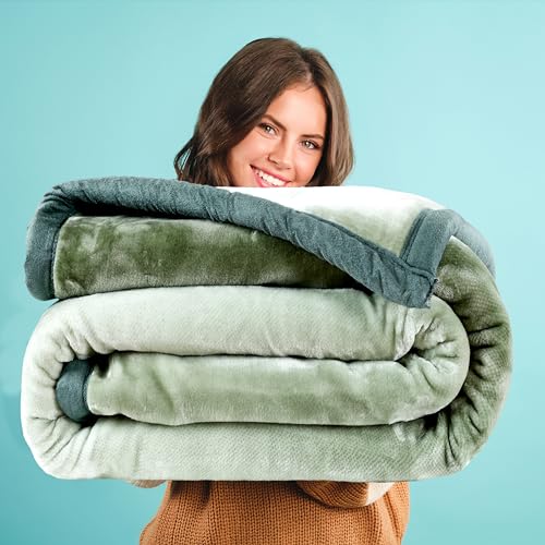 Image of ABRAZO Reversible Mink Blanket for Winter & AC | Double Bed 220x240 cm Soft & Warm Blanket /Dohar /Quilt /Comforter | All Season Use | (Green)