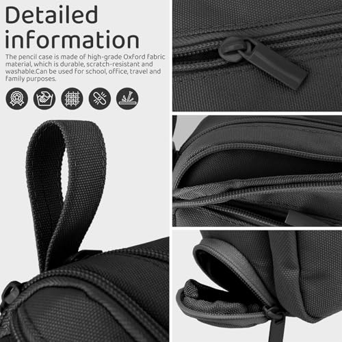 Image of YOPCDJ Large Capacity Pencil Case 4 Compartments, Cute Aesthetic Pencil Bags with Zipper Large Pencil Box, Desk Organizer for College School Teen Girl Boy Men Women, Makeup Bag (Black)