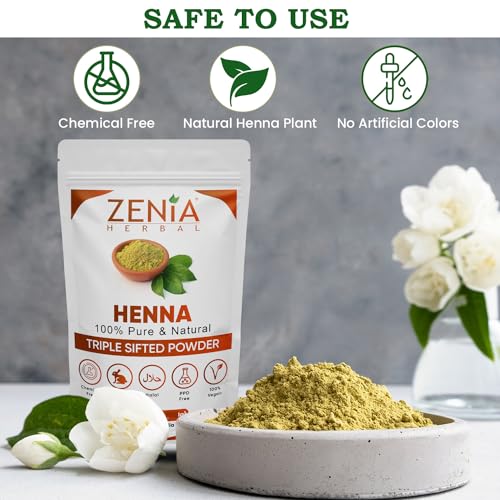 Zenia 100% Pure & Natural Henna Powder (Lawsonia Inermis) | 227 grams (½ Pound) | Orange-Red Hair Color | Triple Sifted | Fresh from Rajasthan | No Chemicals, No Additives
