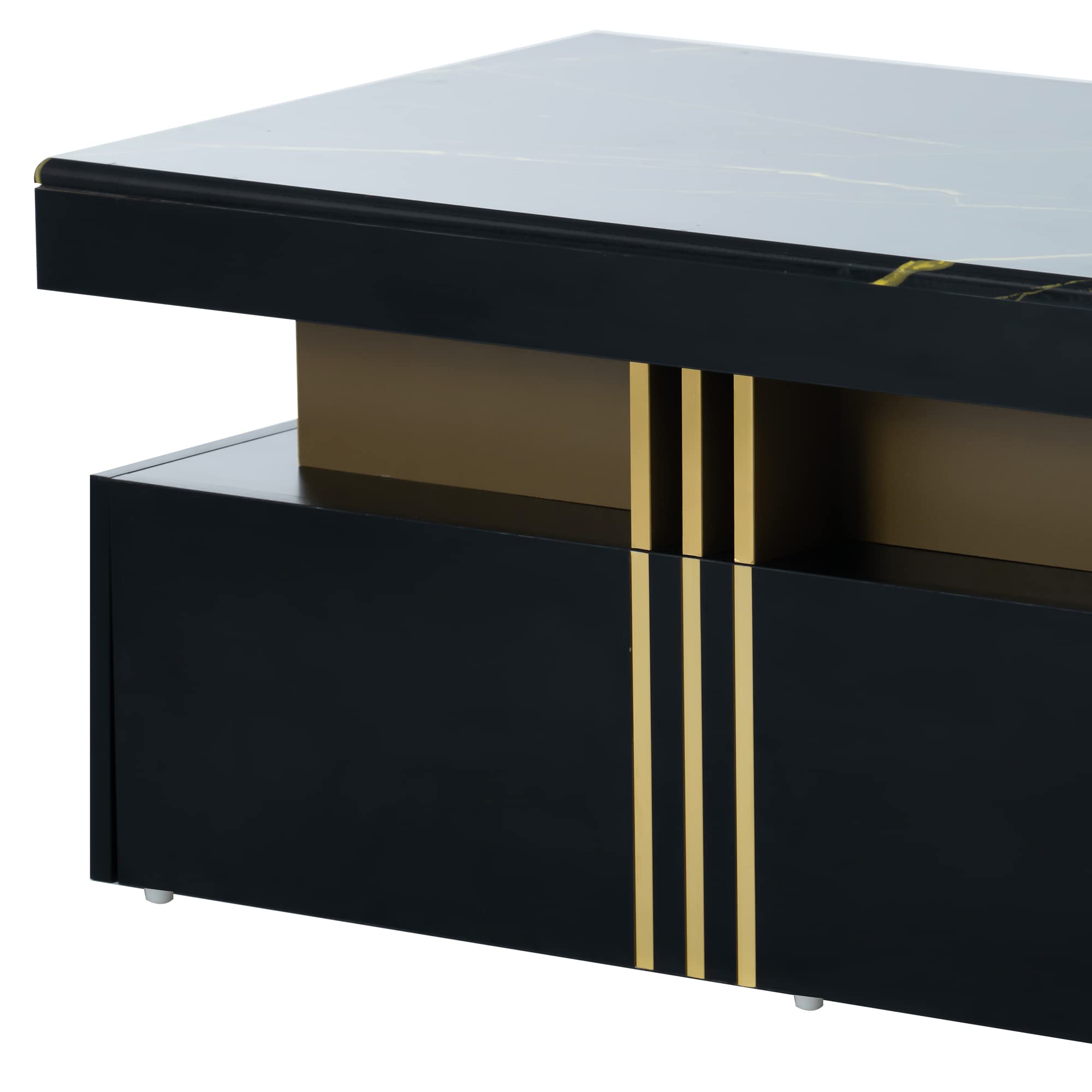 Moderne rechthoekige salontafel met PVC-patroonblad en 2 houten laden, woonkamertafel, 100 x 50 x 40 Moderne rechthoekige salontafel met PVC-patroonblad en 2 houten laden, woonkamertafel, 100 x 50 x 40