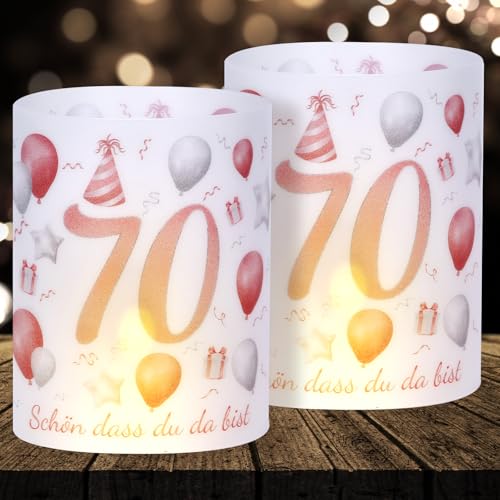 Lot de 16 photophores décoratifs de table pour 70e anniversaire homme femme 70 ans Décoration de table pour fêtes, baptêmes, communions, confirmations, bar/Bat Mitzvahs Bougies chauffe-plat ou bougies