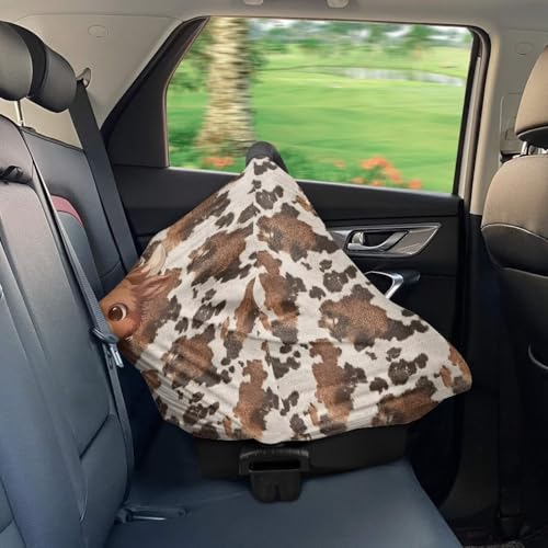 Image of Wanyint Baby Car Seat Covers Nursing Cover Carseat Canopy Baby Breastfeeding Cover Multi-Use Nursing Scarf Infant Stroller Cover Home Decor, Cute Highland Cow Brown Cow Print
