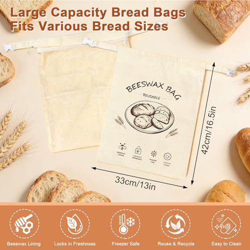 Beeswax Bread Bag 2 Pack, Reusable Organic Cotton Beeswax Bread Bags for Sourdough Homemade Bread, 17x13 Inch Large Capacity, Eco-Friendly, Keep Fresh, Locks in Moisture, Lock Closure, Easy to Clean — view 6