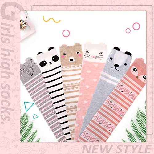 Image of MOGGEI 6 Pairs Kids Girls Knee High Socks Gift Long Crazy Silly Tall Funny Boot Cute Animal Child Fun Socks