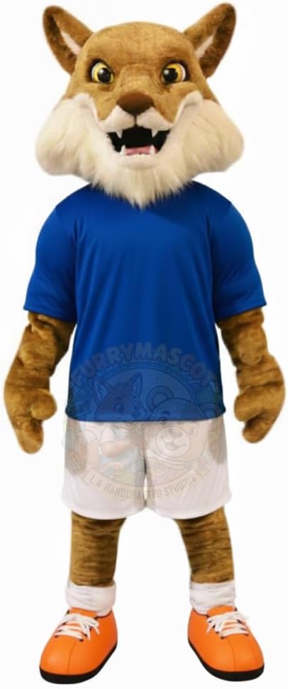 Premium Sports Coyote Mascot Costumes Brown Coyotes Wolf in Blue Jersey School Spirit Costumes & Cool Fan