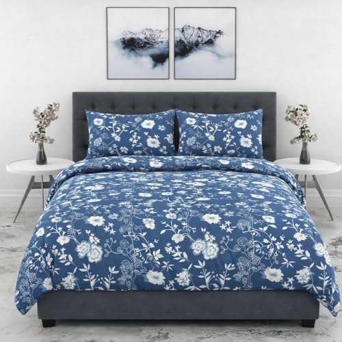 Image of DECOR2ADMIRE Premium Cotton Bedsheet Double King Size 90x100 Inches, 300 TC Soft Breathable Printed Bed Sheet with 2 Pillow Covers (Blue Floral, Double 90 inch x 100 inch)