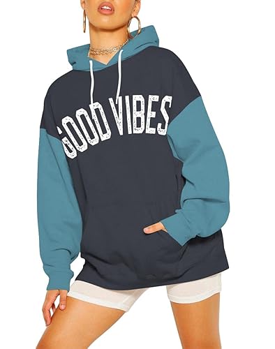 Womens Pullover Hoodies Oversized Graphic Color Block Novelty Hoodie Sweatshirts