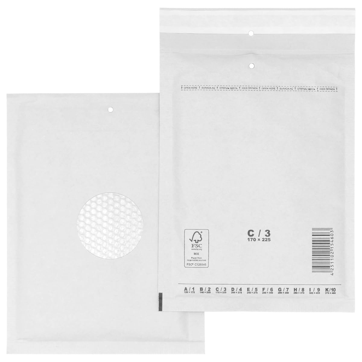 verpacking 800 Buste imbottite bianche 17 x 22,5 cm C3 - Buste pluriball, Buste con bolle
