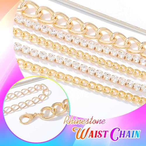 COSYDAYS Rhinestone Chain Belt Gold Sparkly Waist Chains Fashion Body Chain Jewelry for Women4
