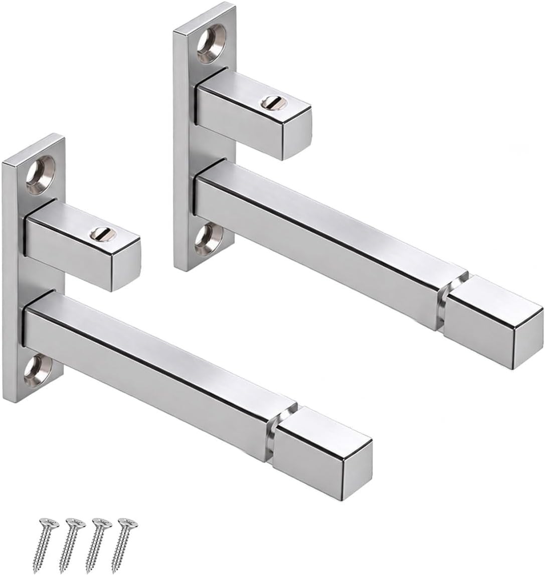 Adjustable Stainless Steel F Type Glass Shelf Bracket Square for 6mm/ 8 mm/ 10mm/ 12mm Glass (4"- 100 mm, 2)