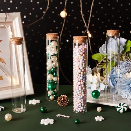 Image of BENECREAT 10 Pack 80ml Glass Test Tube with Cork Stopper Clear Flat Mini Glass Bottles Jars for Lab, Party Favors, Candy, Spices, Beads