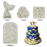 Marine Theme Fondant Cake Mold-Mermaid Tail Seashell Seahorse Seaweed Fish Starfish Coral Conch Silicone Mold For Under The Sea Cake Decoration Candy Chocolate Polymer Clay Sugar Craft Cupcake Topper