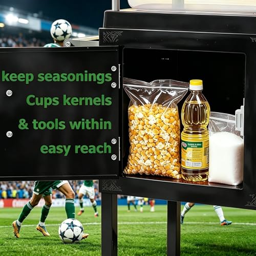 Image of 24Oz Commercial Popcorn Machine With Wheels - Stainless Steel Kettle Vintage-Style Popper Cart On Wheels With Tempered Glass Pop-corn Machine Maker For Home, Parties, Movie Theater (Black, 24oz) | 24OZ Stainless Steel Kettle, Tempered Glass Professional Pop Corn Maker, Large Capacity for Home Cinema, Christmas Gathering