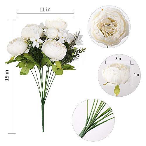 Nubry 2Pcs Artificial Peony Silk Flowers Bouquet For Wedding Home Garden Decoration(White) #TOP1