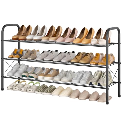 Image of Hoctieon 3 Tier Mesh Style Shoe Rack, Entryway Shoe Shelf, Shoe Storage Organizer, Shoe Rack for Closet, Space Save for Bathroom, Garage, Hallway, Bedroom, Living Room, Black