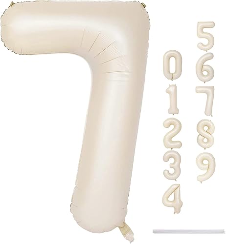 Miniatura 101 de Globos beige de 40 pulgadas con números grandes 3, globos de helio de dígito 3 de color blanco marfil autoinflables para terceras niñas, globos