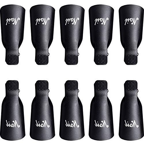 Nail Polish Remover Plastic Nail Art Soak Off Clip Cap UV Gel Polish Remover Wrap Nail Tool Pack of 10, Black