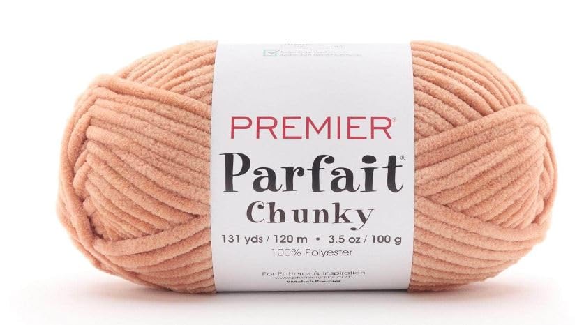 Image of Premier Yarns Parfait Chunky Chenille 3.5 Oz 6 Super Bulky Weight 3 Pack Bundle with Bella's Stitch Place Holders (Apricot)