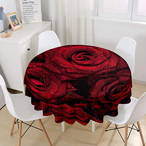 Himlaya Nappe Ronde Anti Tache, 3D Rose Fleur Imprimé Nappe de Table Impermeable Anti-Poussière Rectangle Nappes pour Cuisine Jardin Picnic Party Salle à Manger (Rose Rouge,90cm) Cover