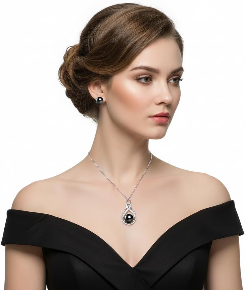 Grade 4A for Wife Women Tahitian Black Pearl Necklace Colorful S925 Sterling Silver Anniversary Birthday Wedding Mother's Day Gift for Wife Lady Mom Girlfriend Daughter Adjustable Chain