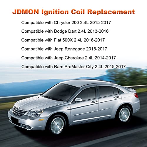 JDMON Ignition Coil Pack Compatible With Chrysler 200 Jeep Cherokee Renegade Dodge Dart Ram ProMaster Fiat 500X 2.4L 2013-2017 Replace UF751 68242286AA Set of 4 by JDMON - Used condition - Image 2